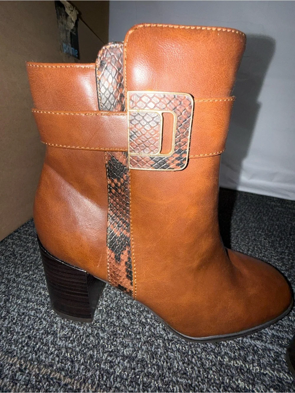 The Limited Cognac Ankle Boots with Snakeskin Buckle Detail